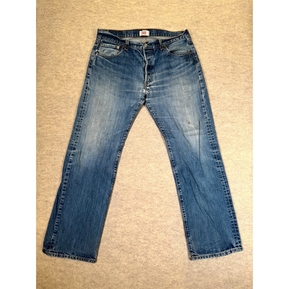 Levis 501 Original Fit Straight Jeans Mens 36x32 Blue Mid Rise Denim Logo Cotton